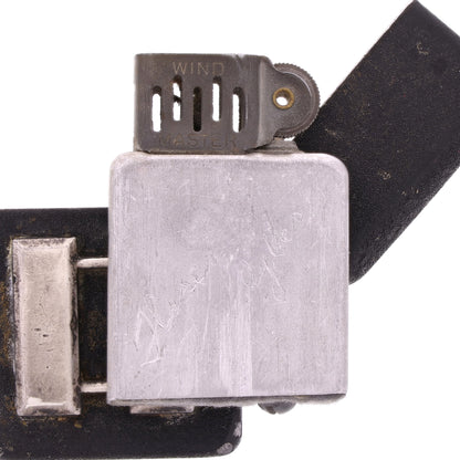 WWII U.S. Matawan "Wind-Master" Lighter with Black Crackle Finish & Sterling Silver Capt.'s Rank Pin Identified to Capt. Marcella V. Brandyberry