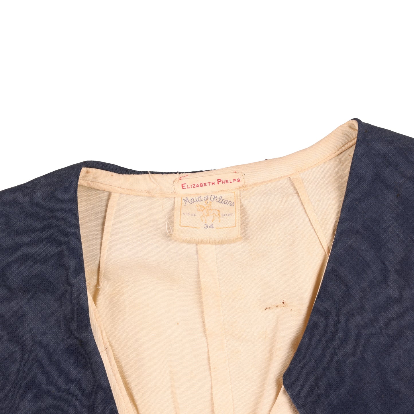 WWII U.S. Nurse's White Cotton Ward Dress by Maid of Orleans Named to Elizabeth Phelps (Size 34)