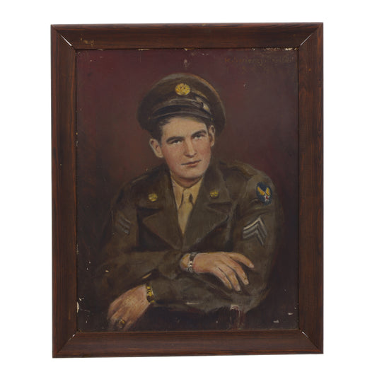 WWII Oil Painting of USAAF Sergeant Wearing "Crusher" Cap by K. Swierzy (Berlin, 1945)