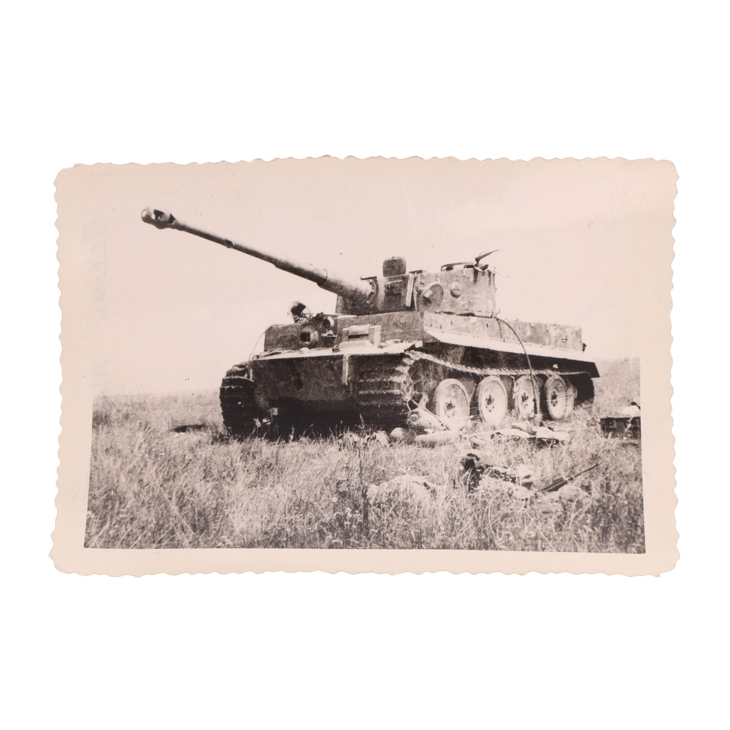 WWII U.S. Photograph of German Panzerkampfwagen VI Tiger I Tank with Deceased U.S. Soldier in Foreground (1944)