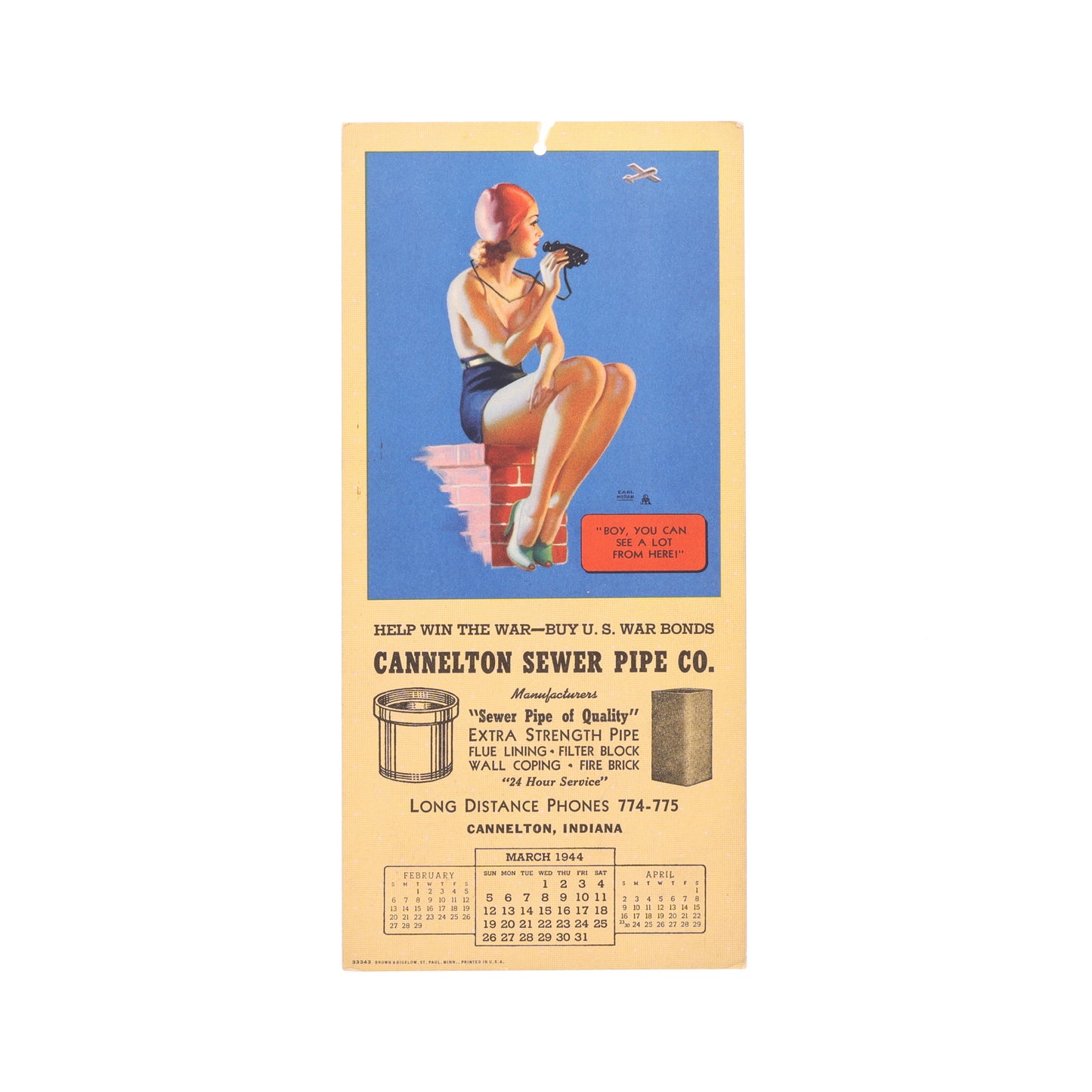 WWII U.S. Pin-Up Girl Calendar by Cannelton Sewer Pipe Co. (February, March & April 1944)