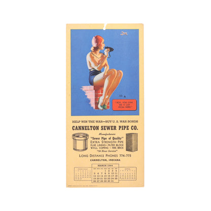 WWII U.S. Pin-Up Girl Calendar by Cannelton Sewer Pipe Co. (February, March & April 1944)