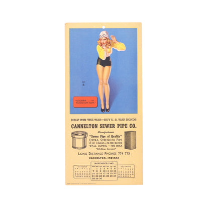 WWII U.S. Pin-Up Girl Calendar by Cannelton Sewer Pipe Co. (October, November & December 1943)