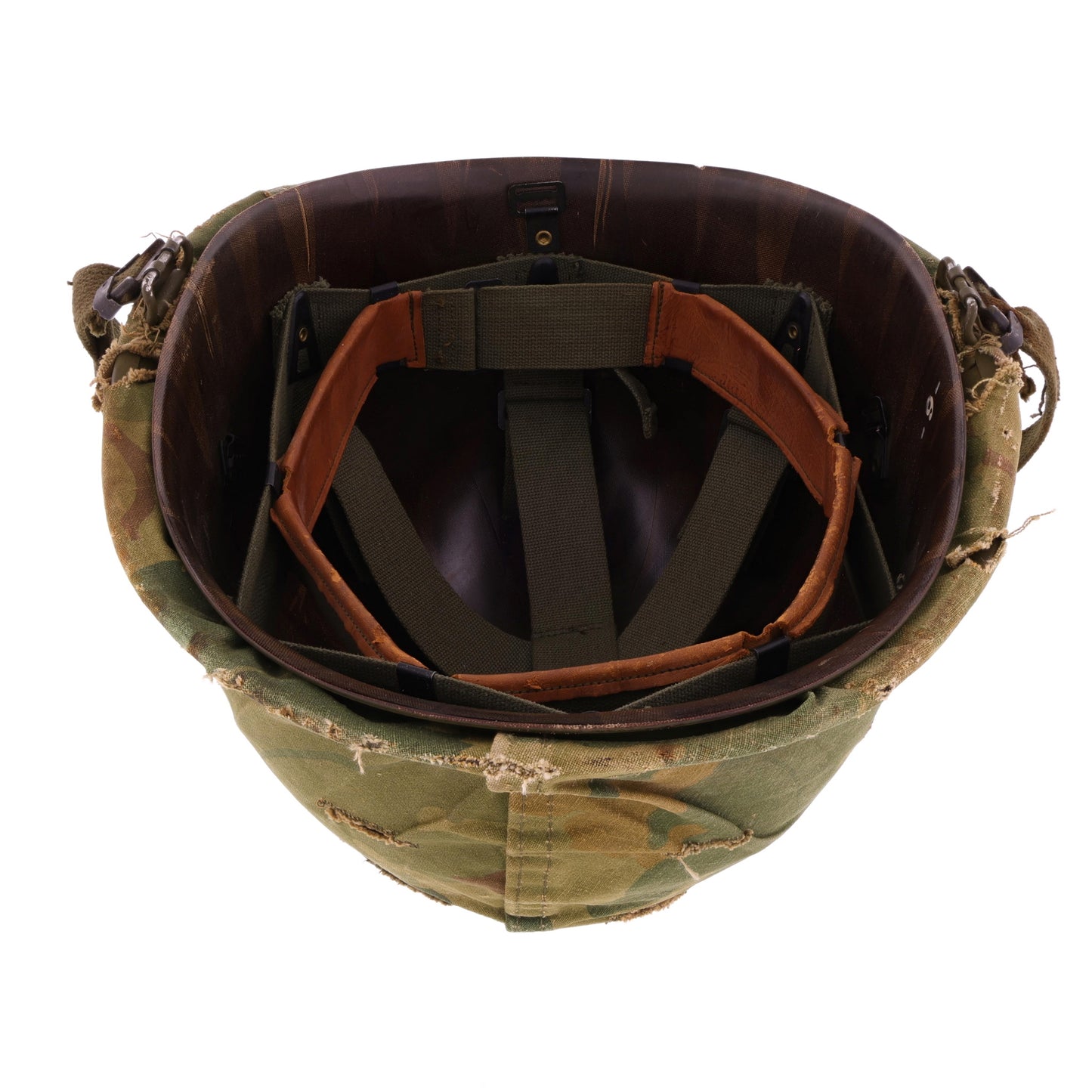 Vietnam War U.S. Schlueter Swivel Loop M-1 Helmet & Liner Set with Camouflage Cover (1944-64)