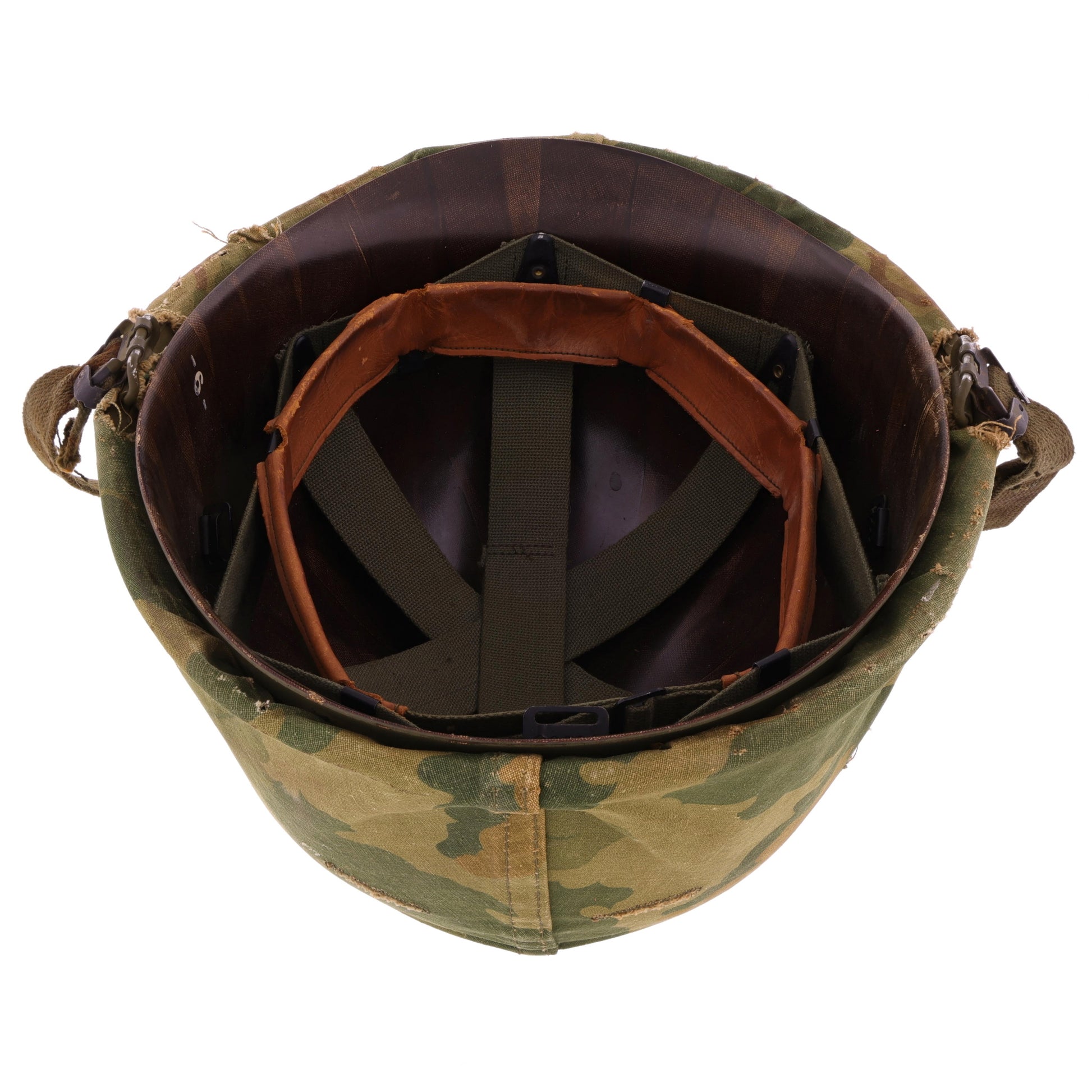 Vietnam War U.S. Schlueter Swivel Loop M-1 Helmet & Liner Set with Camouflage Cover (1944-64)