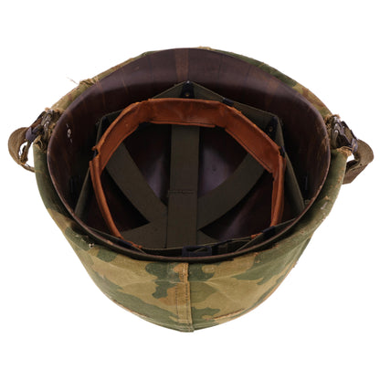 Vietnam War U.S. Schlueter Swivel Loop M-1 Helmet & Liner Set with Camouflage Cover (1944-64)