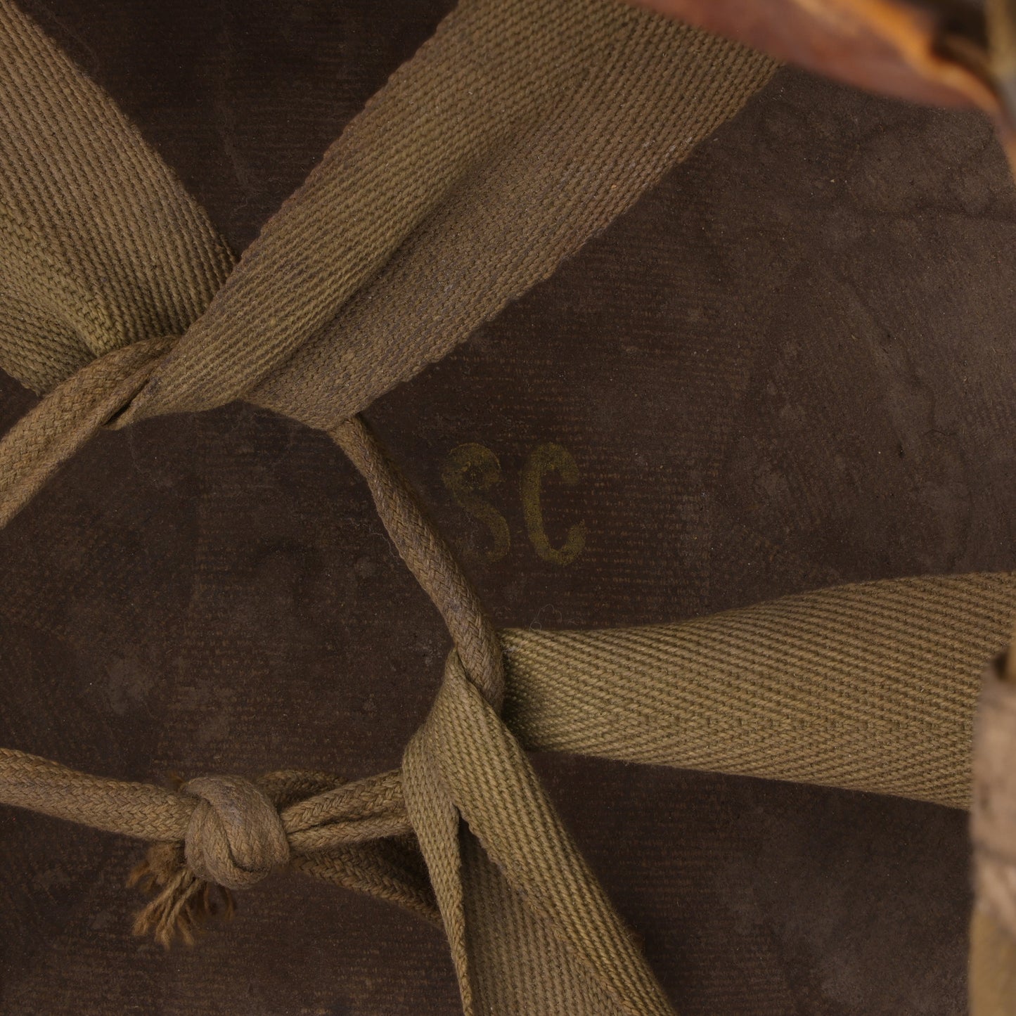 WWII U.S. St. Clair M-1 Helmet Liner with Painted Military Police Insignia & Pvt.'s Rank (1942)