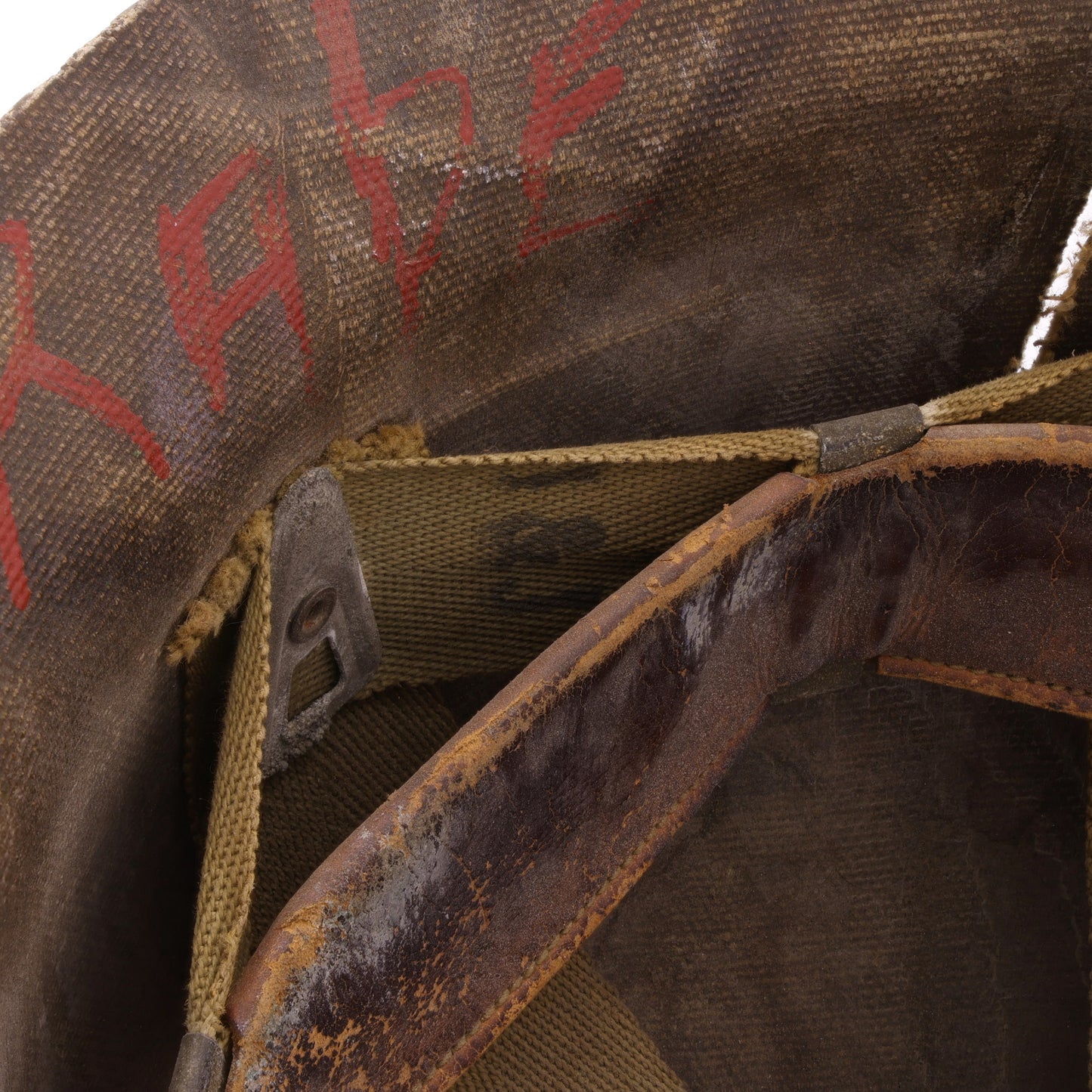 WWII U.S. St. Clair M-1 Helmet Liner with Painted Military Police Insignia & Pvt.'s Rank (1942)