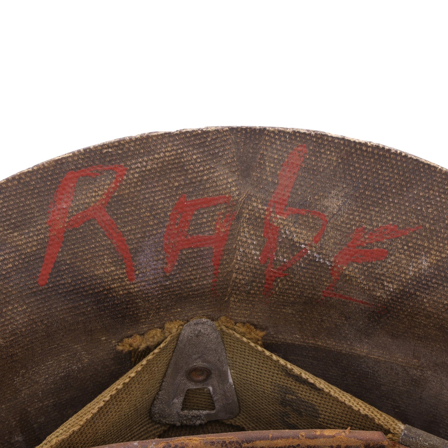 WWII U.S. St. Clair M-1 Helmet Liner with Painted Military Police Insignia & Pvt.'s Rank (1942)