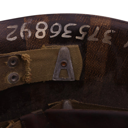 WWII U.S. Westinghouse M-1 Helmet Liner with Headband, Neckband & Leather Chinstrap Identified to Pvt. Burton D. Harrison (1942)