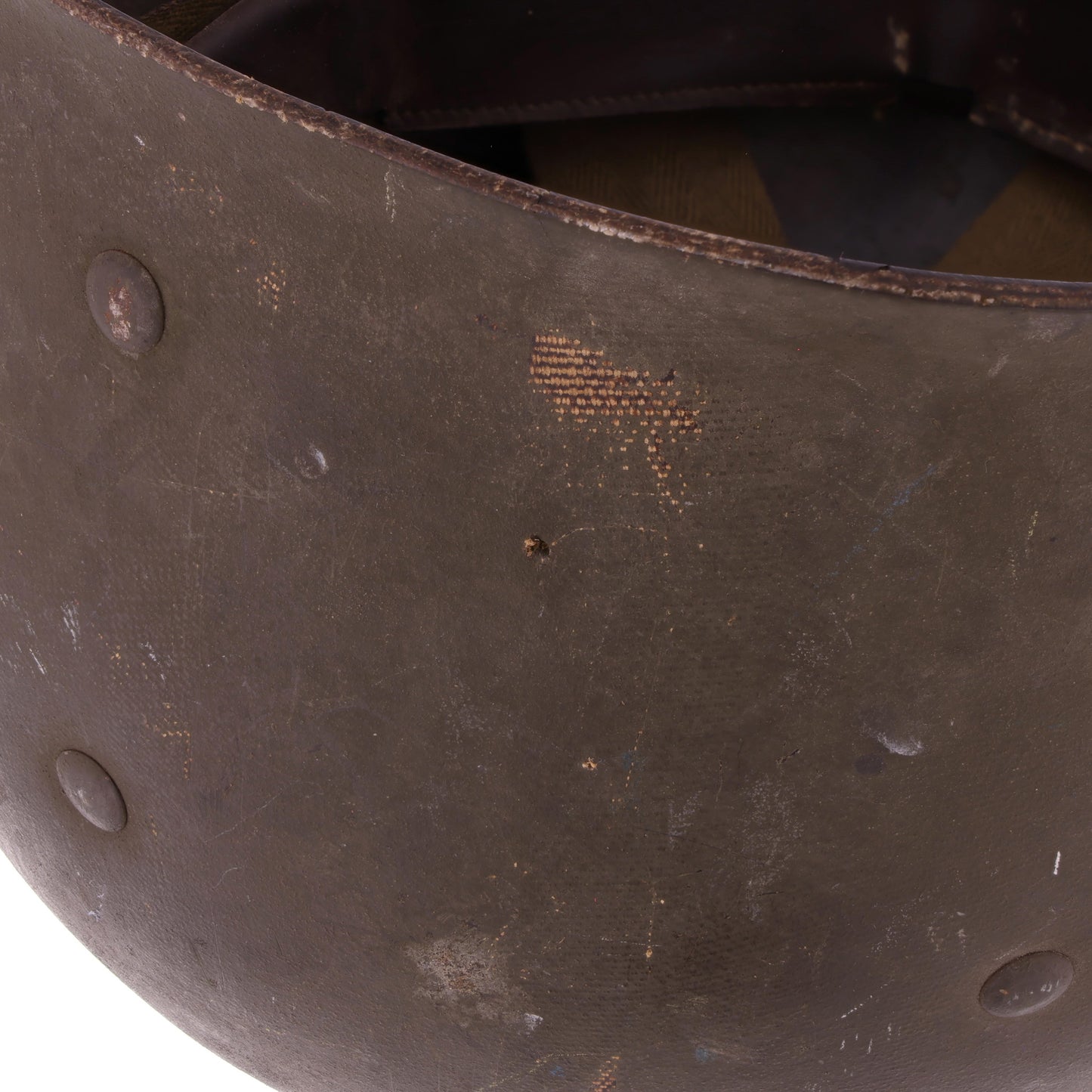 WWII U.S. Westinghouse M-1 Helmet Liner with Headband, Neckband & Leather Chinstrap Identified to Pvt. Burton D. Harrison (1942)