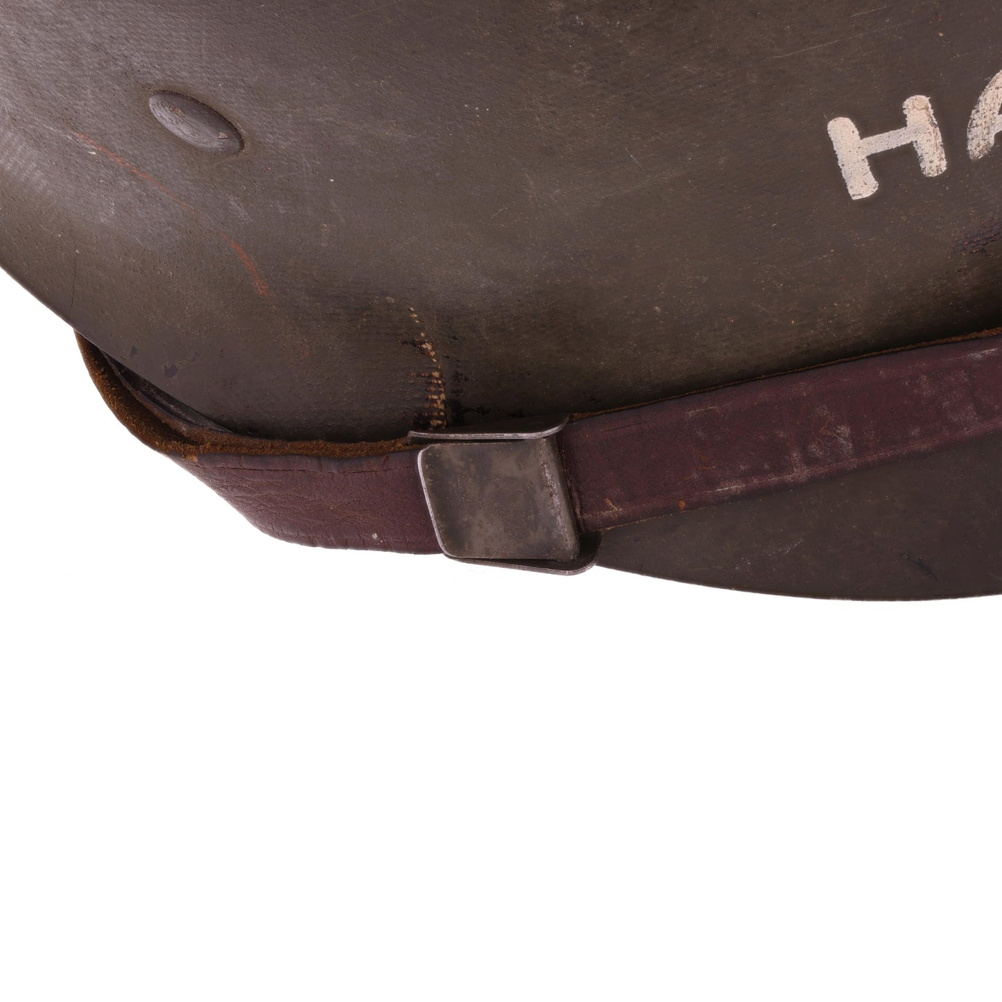 WWII U.S. Westinghouse M-1 Helmet Liner with Headband, Neckband & Leather Chinstrap Identified to Pvt. Burton D. Harrison (1942)