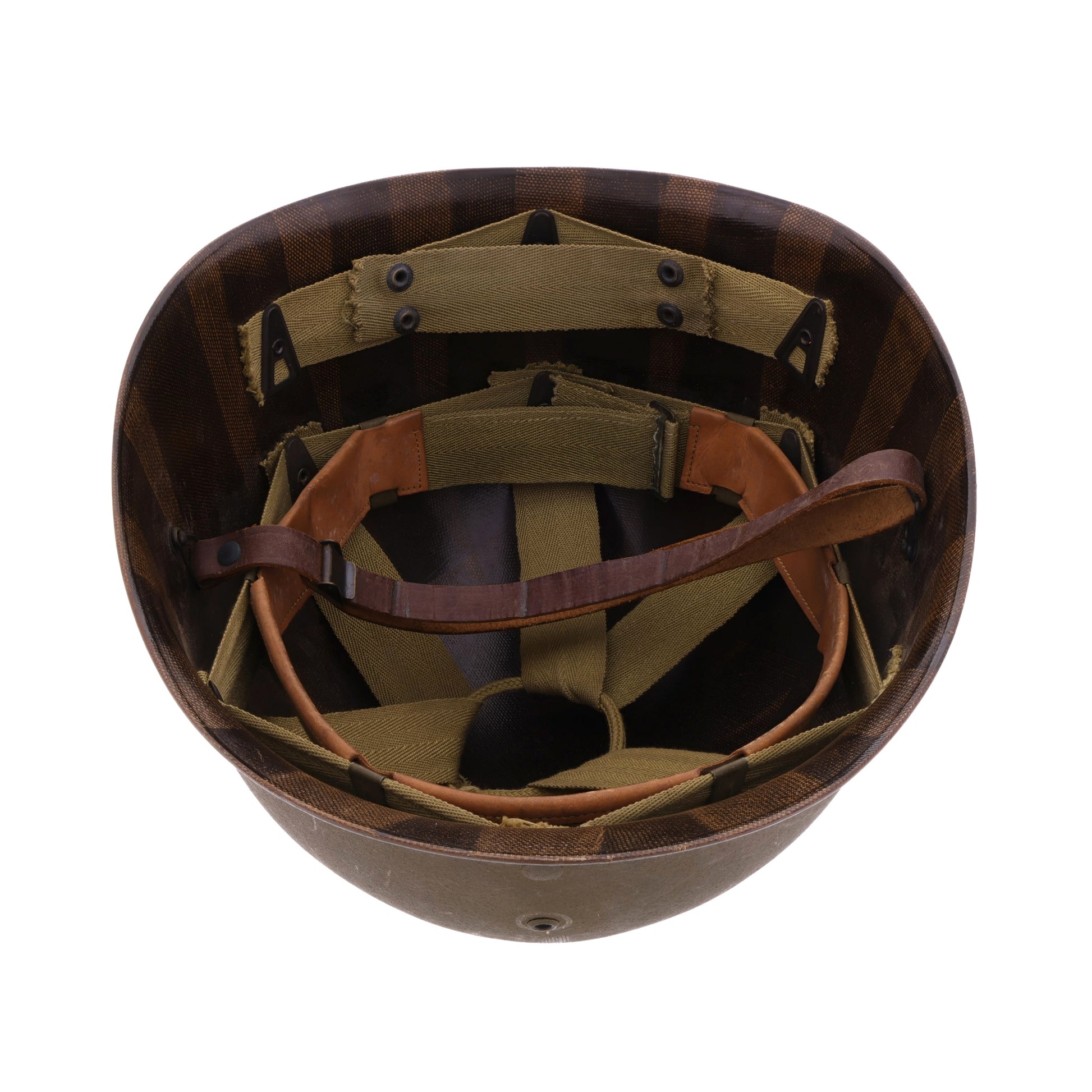 WWII U.S. Westinghouse M-1 Helmet Liner with Headband, Neckband & Leather Chinstrap (1944-45)