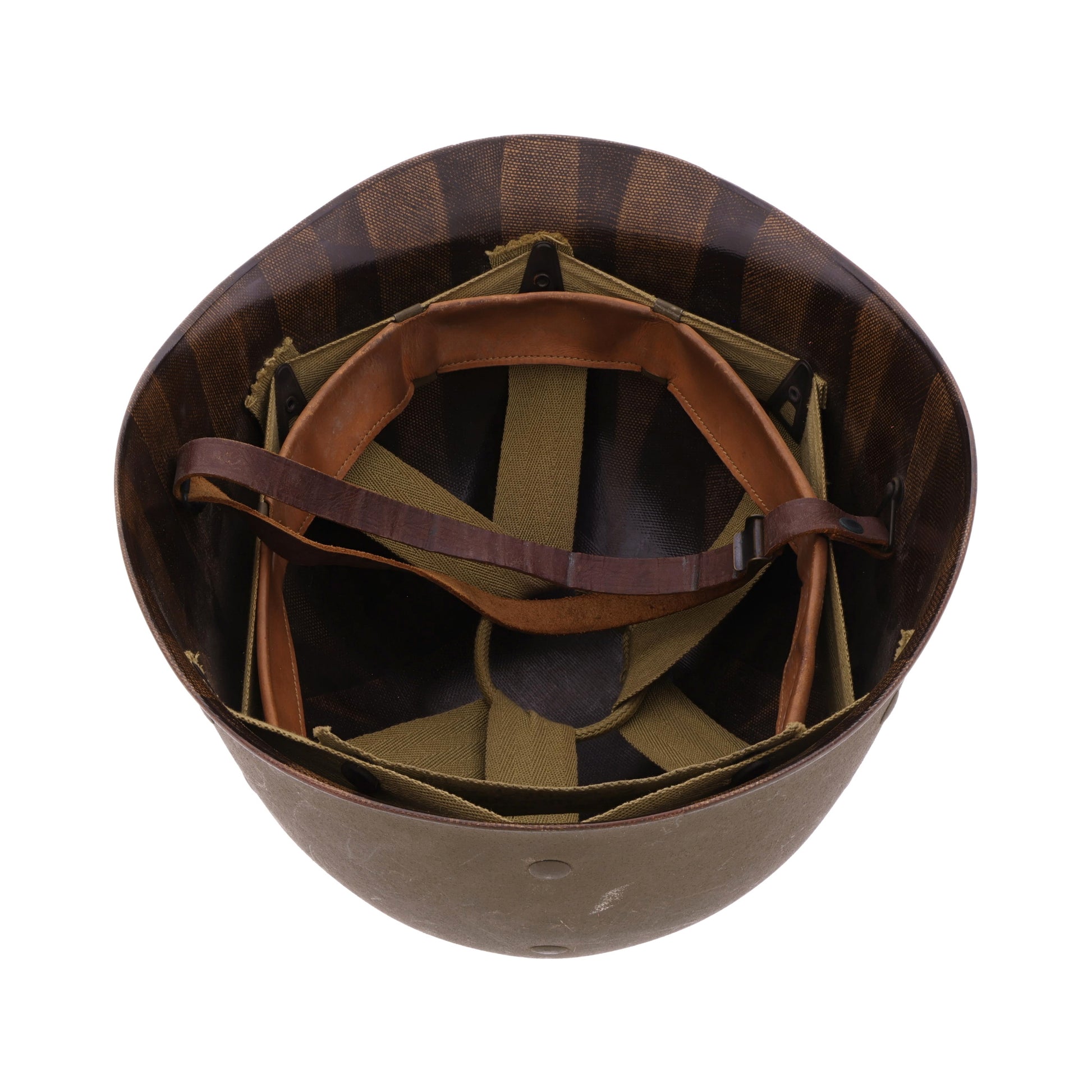 WWII U.S. Westinghouse M-1 Helmet Liner with Headband, Neckband & Leather Chinstrap (1944-45)