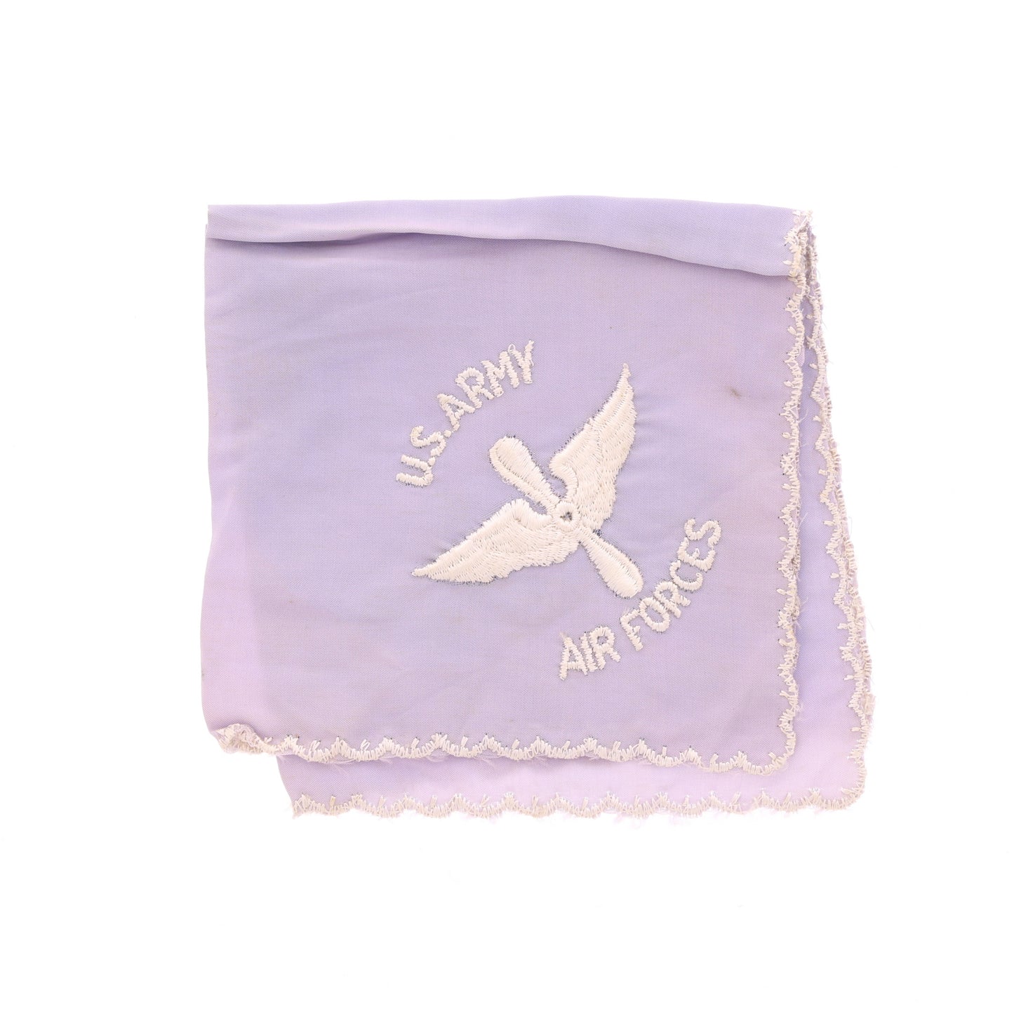 WWII USAAF Handkerchief in Lavender Silk with White Embroidery