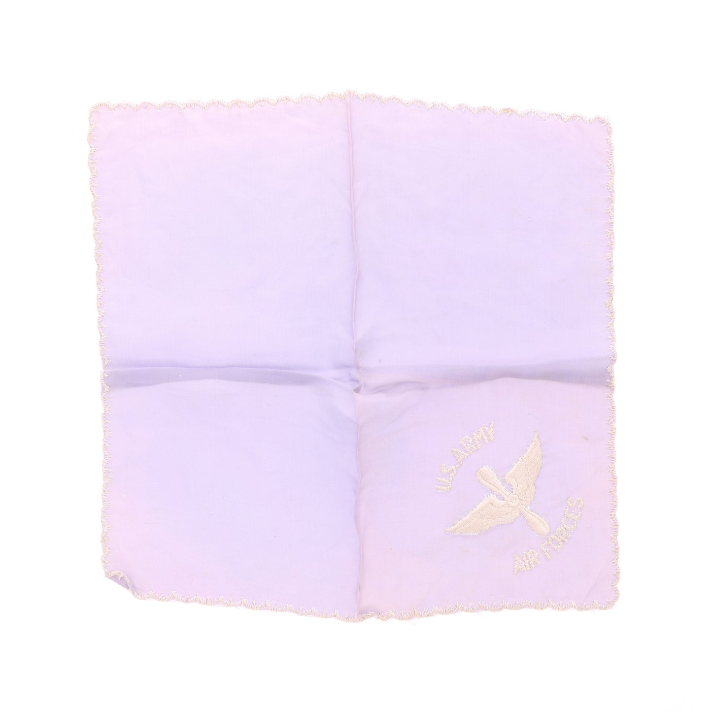 WWII USAAF Handkerchief in Lavender Silk with White Embroidery