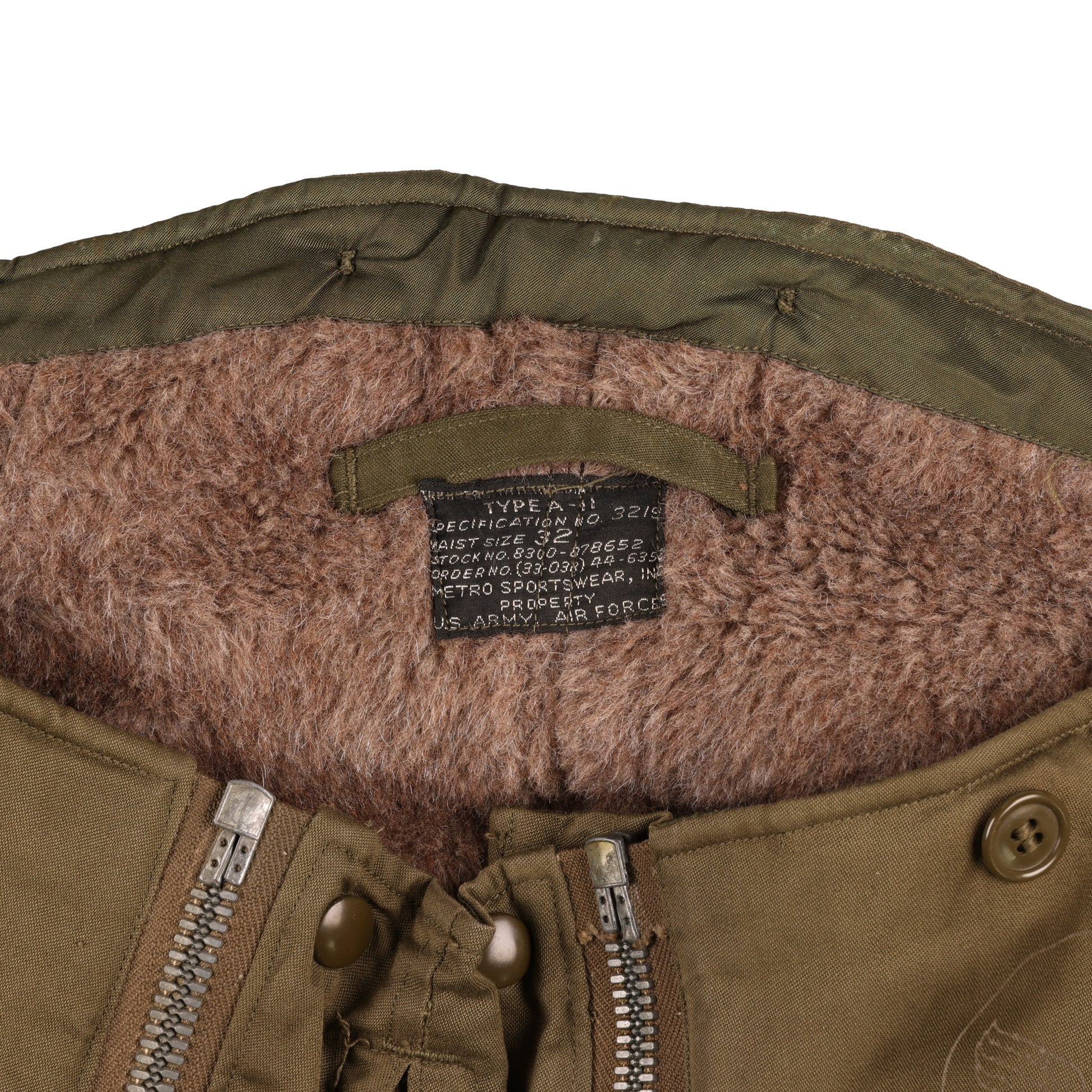 WWII USAAF Type A-11 Intermediate Flying Trousers with Alpaca Lining by Metro Sportswear, Inc. (Waist Size 32)