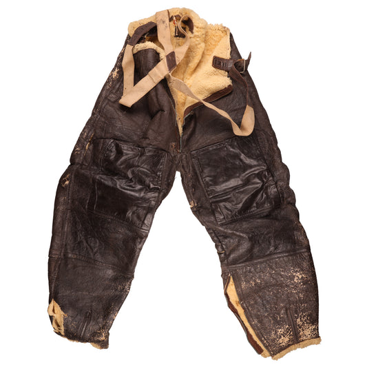 WWII USAAF Type B-1 Sheepskin Flying Trousers with Suspenders by S.H. Knopf Mfg. Co. (Size Small)