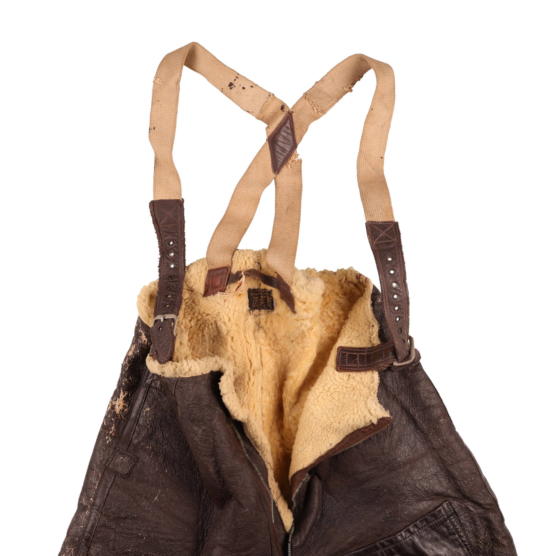 WWII USAAF Type B-1 Sheepskin Flying Trousers with Suspenders by S.H. Knopf Mfg. Co. (Size Small)