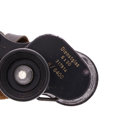 WWII German Dienstglas 6x30 Binoculars by Ernst Leitz with Knopflasche & Leather Case with Integrated Compass