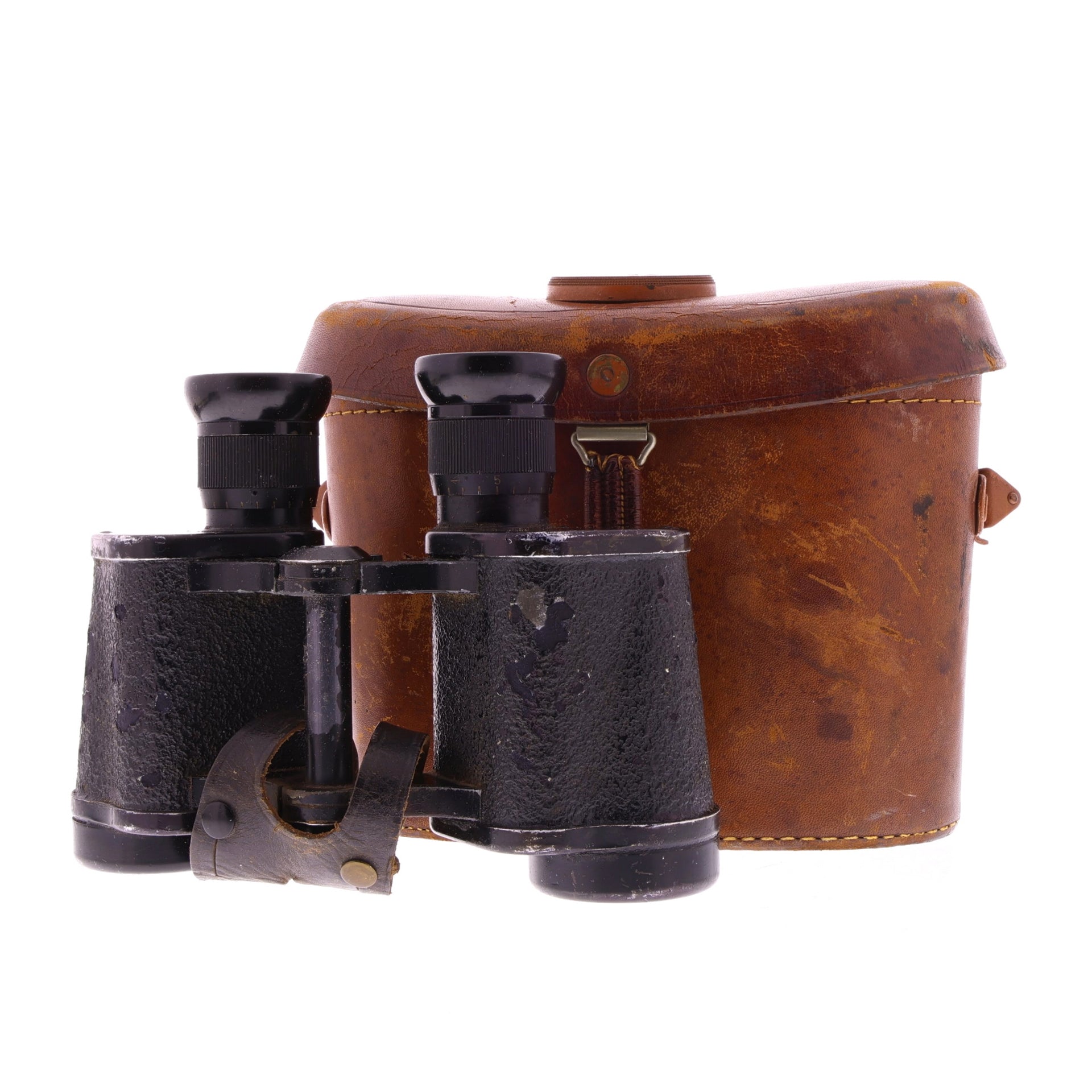 WWII German Dienstglas 6x30 Binoculars by Ernst Leitz with Knopflasche  Leather Case with Integrated Compass
