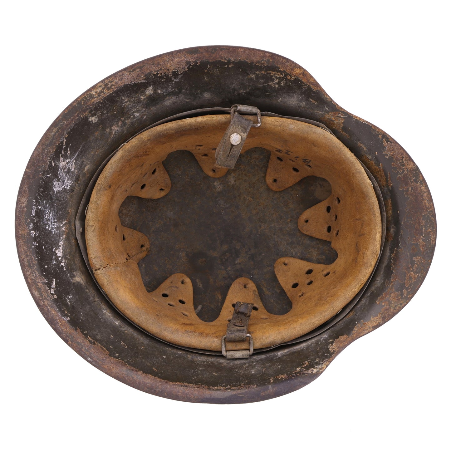 WWII German M42 Single Decal Heer Helmet with Whitewash Camouflage Remnants Named to "Bigl" (ckl64)
