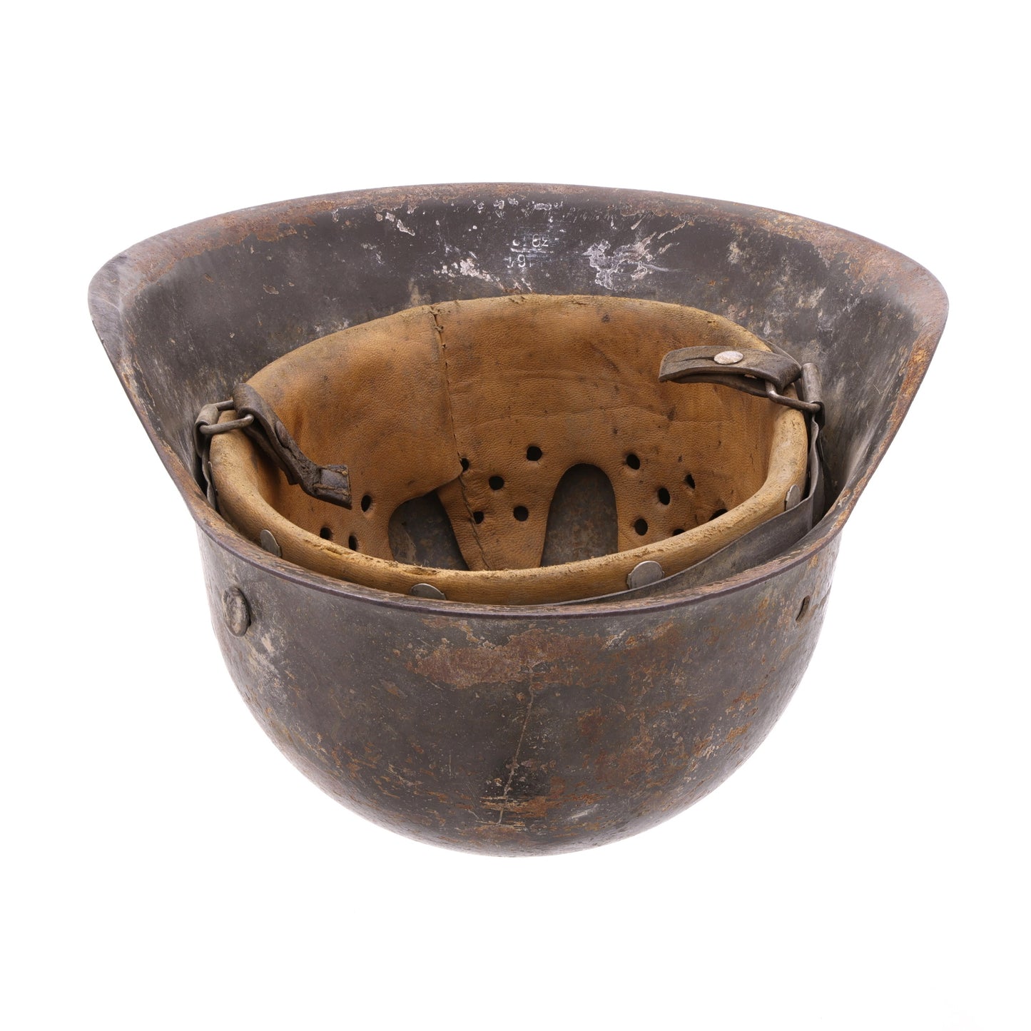 WWII German M42 Single Decal Heer Helmet with Whitewash Camouflage Remnants Named to "Bigl" (ckl64)