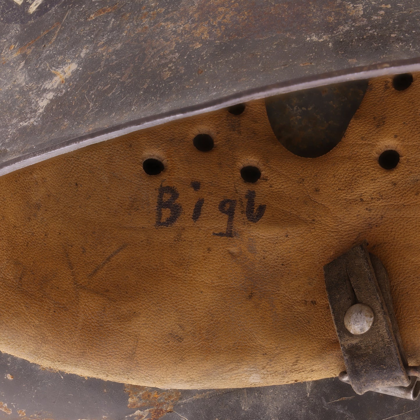 WWII German M42 Single Decal Heer Helmet with Whitewash Camouflage Remnants Named to "Bigl" (ckl64)