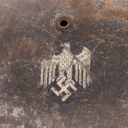 WWII German M42 Single Decal Heer Helmet with Whitewash Camouflage Remnants Named to "Bigl" (ckl64)