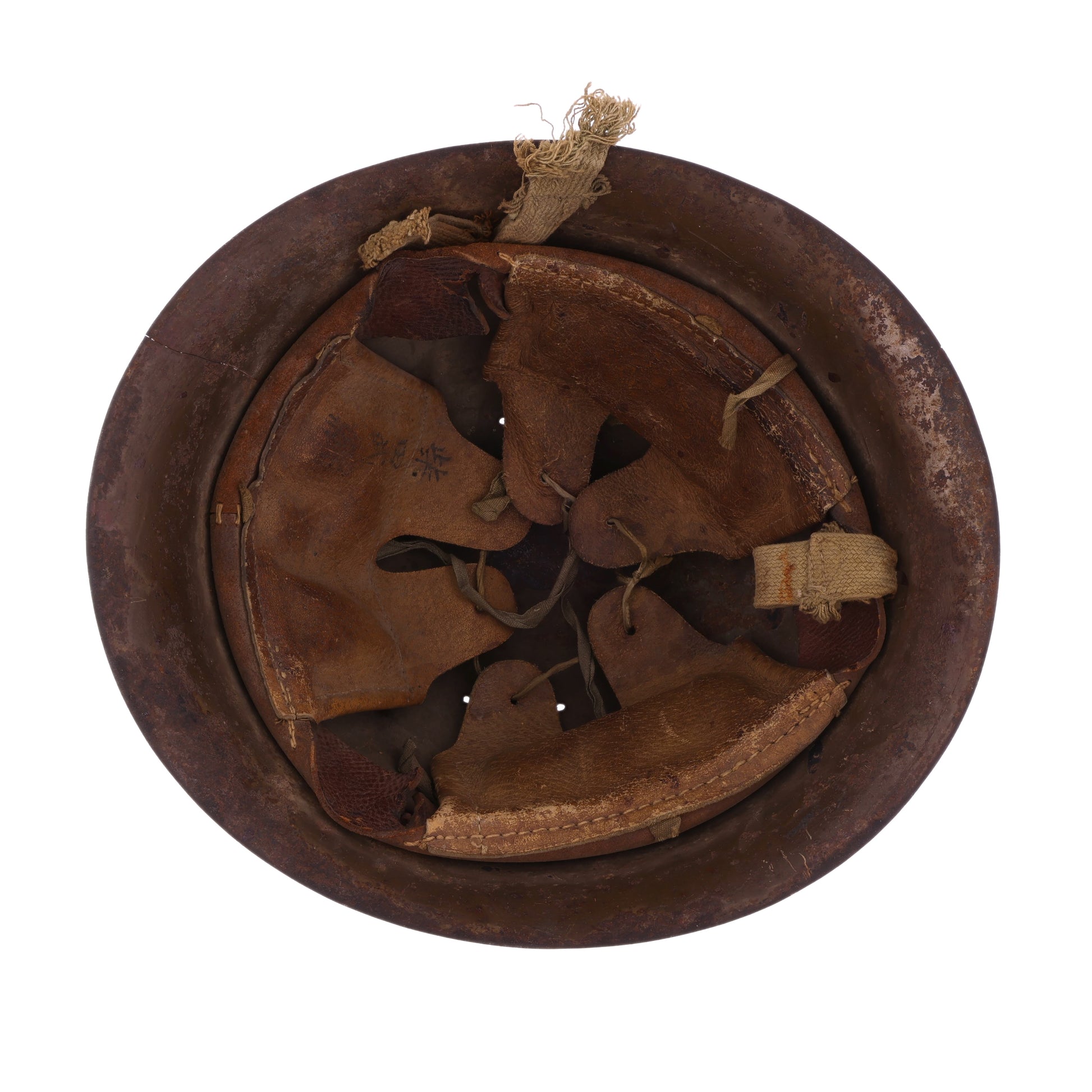 WWII Imperial Japanese Army Type 90 Helmet, 2 Type 30 Bayonets for Arisaka Type 99 Rifle, & First Class Private Rank Insignia Patch Recovered by S/Sgt. Marvin W. Ritter (USMC)