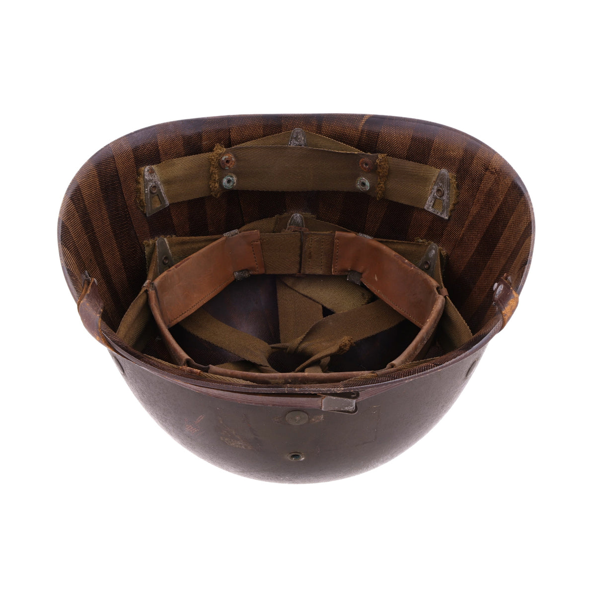 WWII U.S. Inland M-1 Helmet Liner with Headband, Neckband & Leather Chinstrap (1943)