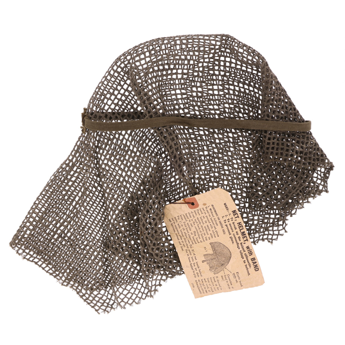 WWII U.S. "M44" Camouflage M-1 Helmet Net with Foliage Band & Instructions