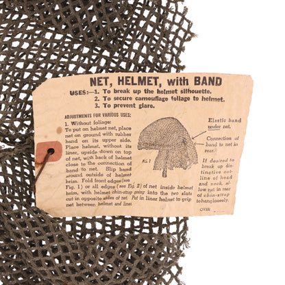 WWII U.S. "M44" Camouflage M-1 Helmet Net with Foliage Band & Instructions