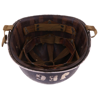 WWII USN McCord Fixed Loop M-1 Helmet & Westinghouse Liner Set with Painted Initials (1942-43)