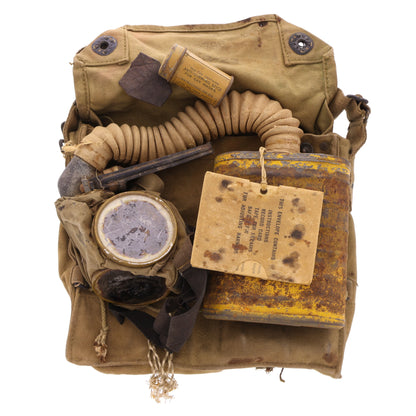 WWI U.S. Army M1917 SBR Gas Mask Respirator Bag with Contents Identified to Walter A. Skelton