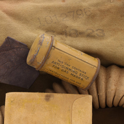 WWI U.S. Army M1917 SBR Gas Mask Respirator Bag with Contents Identified to Walter A. Skelton