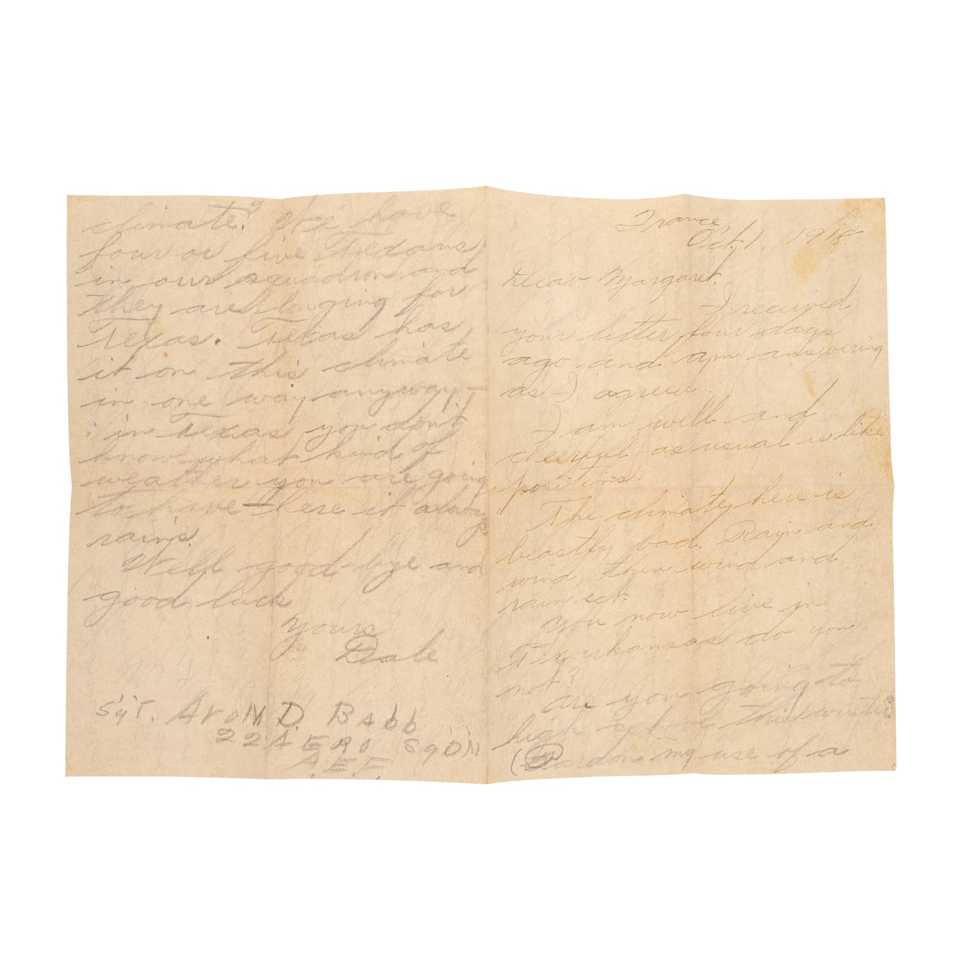 WWI U.S. Airman Sgt. Avon Dale Babb's Letter Documenting German Souvenir Hunting (1918)