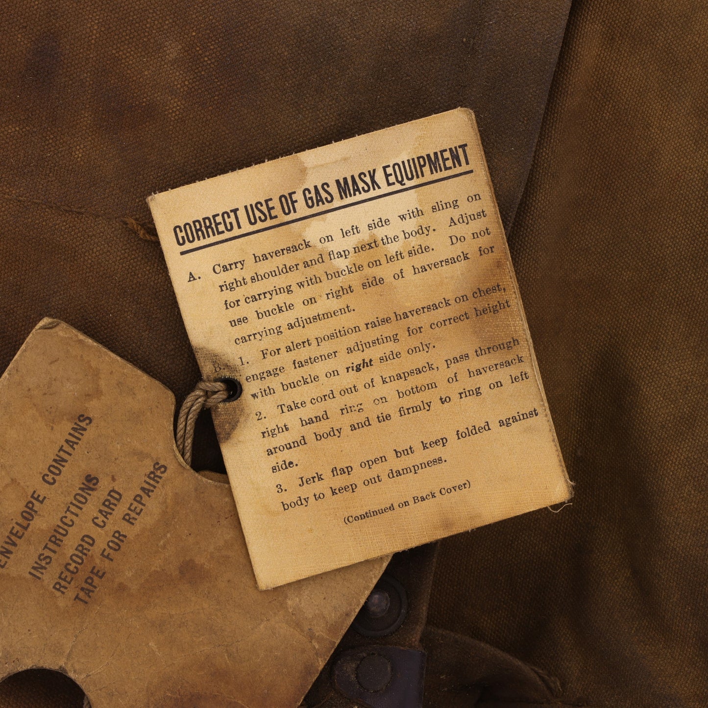 WWI U.S. Army M1917 SBR Gas Mask Respirator Bag with Contents Identified to Pvt. Watson W. Williams