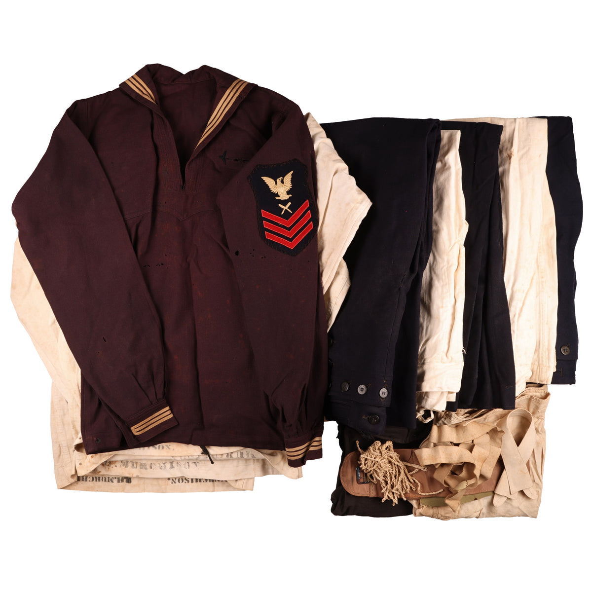WWI USN Enlisted Man's Service Dress Blue & White Uniforms with Barrac ...